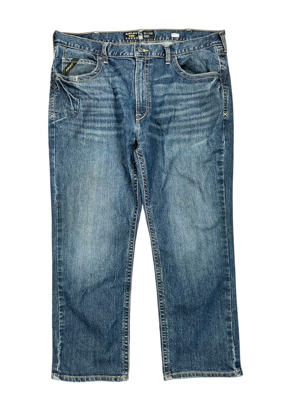 Ariat Rebar M4 Relaxed Bodie Durastretch Edge Boot Cut Jeans Blue — Size 40x30